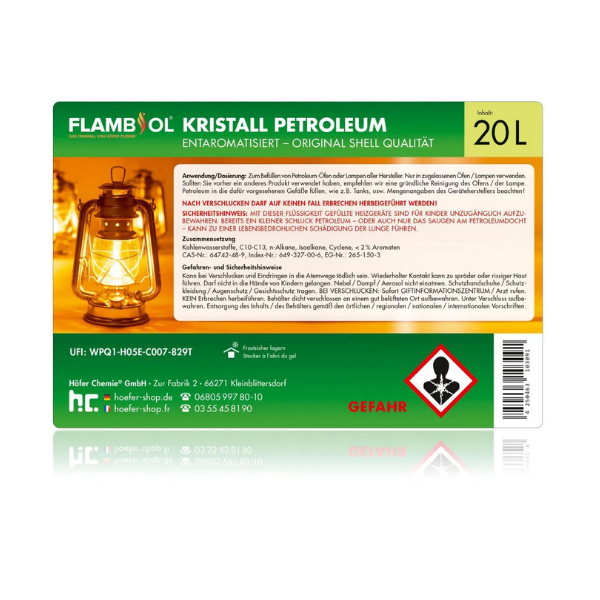 FLAMBIOL® Petroleum Heizöl – 12 × 20 L Kanister – schwefelarm & entaromatisiert